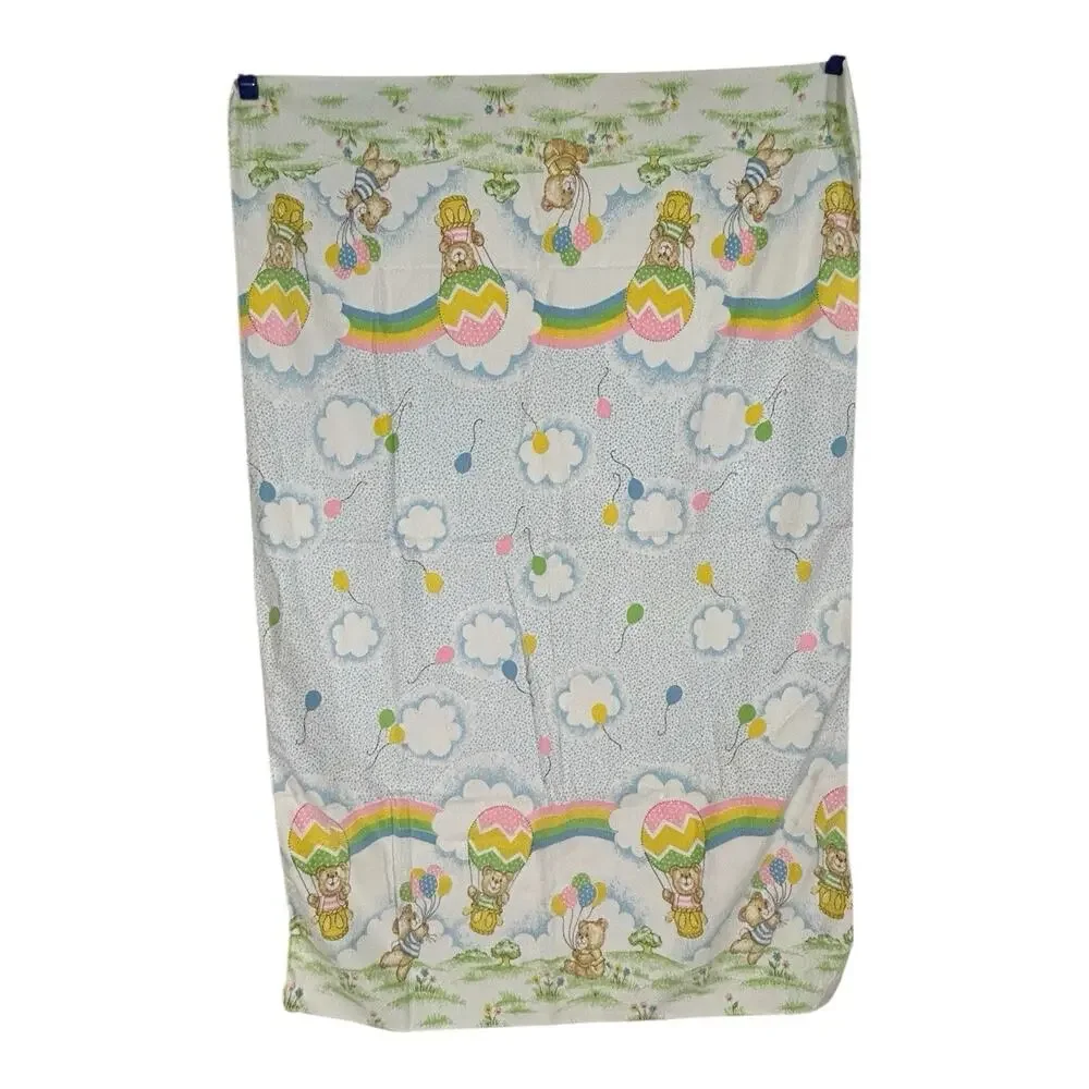 2 Vintage Toddletime Receiving Baby Blanket Bears Balloons Rainbows Flannel